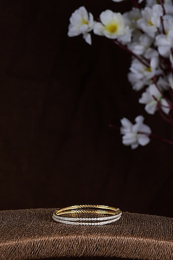 Gold Finish Moissanite Polki Bangles In Sterling Silver (Set of 2)