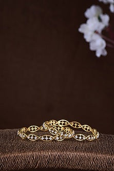 Gold Finish Moissanite Polki Bangles In Sterling Silver (Set Of 2)