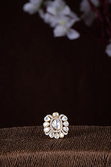 Gold Finish Moissanite Polki Ring In Sterling Silver