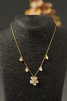 Gold Finish Moissanite Polki Necklace In Sterling Silver