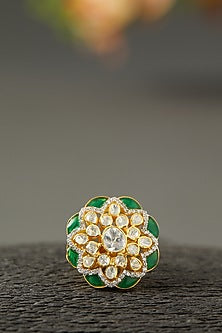Gold Finish Moissanite Polki Ring In Sterling Silver