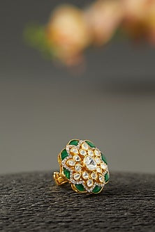 Gold Finish Moissanite Polki Ring In Sterling Silver