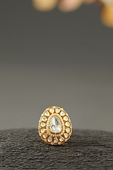 Gold Finish Ring With Moissanite Polki In Sterling Silver