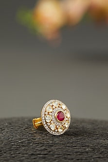 Gold Finish Synthetic Ruby Stone Ring In Sterling Silver