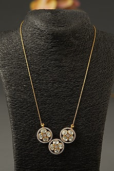Gold Finish Moissanite Polki Long Necklace In Sterling Silver