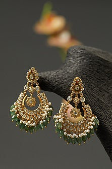 Gold Finish Synthetic Green Stone Dangler Earrings In Sterling Silver