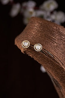 Gold Finish Moissanite Polki Stud Earrings In Sterling Silver