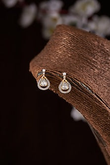 Gold Finish Moissanite Polki Stud Earrings In Sterling Silver
