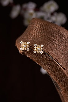 Gold Finish Moissanite Polki Stud Earrings In Sterling Silver