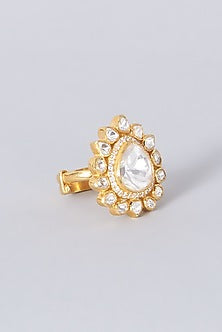 Gold Finish Moissanite Polki Ring In Sterling Silver