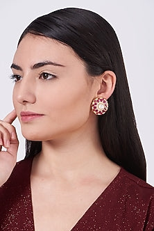 Gold Finish Moissanite Polki Stud Earrings In Sterling Silver