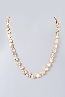 Gold Finish Moissanite Polki Necklace In Sterling Silver