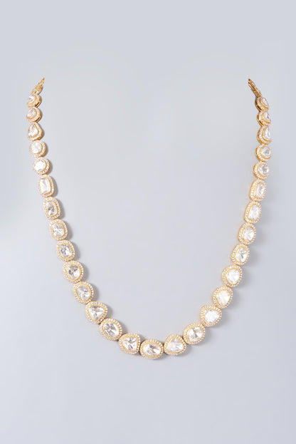 Gold Finish Moissanite Polki Necklace In Sterling Silver