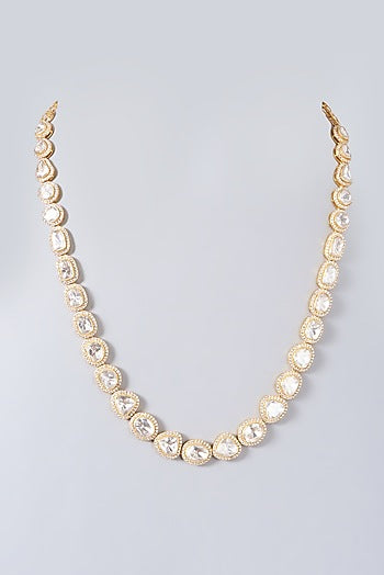Gold Finish Moissanite Polki Necklace In Sterling Silver