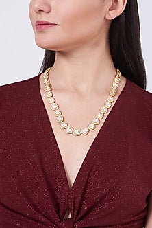 Gold Finish Moissanite Polki Necklace In Sterling Silver