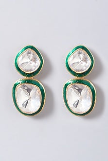 Gold Finish Dangler Earrings With Moissanite Polki In Sterling Silver