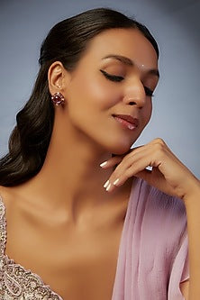 Gold Finish Moissanite Polki Stud Earrings In Sterling Silver