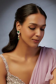 Gold Finish Moissanite Polki Dangler Earrings In Sterling Silver