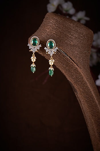 Gold Finish Moissanite Polki Dangler Earrings In Sterling Silver