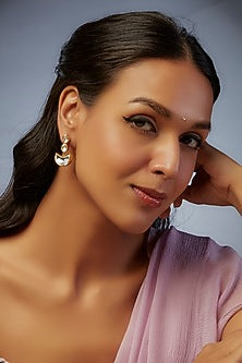 Gold Finish Moissanite Polki Stud Earrings In Sterling Silver