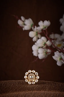 Gold Finish Moissanite Polki Ring In Sterling Silver