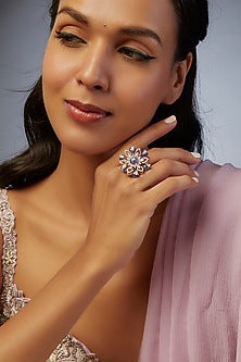 Gold Finish Moissanite Polki Ring In Sterling Silver
