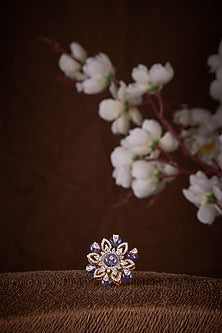 Gold Finish Moissanite Polki Ring In Sterling Silver