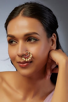 Gold Finish Moissanite Polki Nose Ring In Sterling Silver