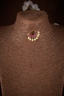 Gold Finish Moissanite Polki Nose Ring In Sterling Silver