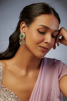 Gold Finish Moissanite Polki Dangler Earrings In Sterling Silver