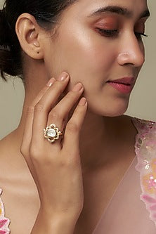 Gold Finish Moissanite Polki Ring In Sterling Silver