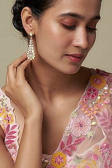 Gold Finish Moissanite Polki Dangler Earrings In Sterling Silver