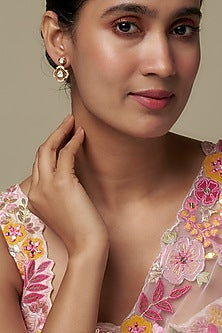 Gold Finish Moissanite Polki Dangler Earrings In Sterling Silver