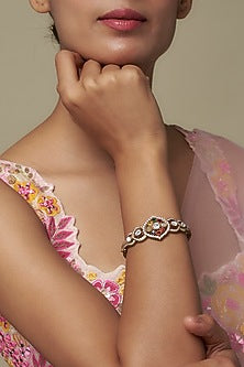 Gold Finish Moissanite Polki Bracelet In Sterling Silver