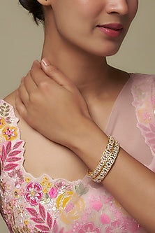 Gold Finish Moissanite Polki Bangles In Sterling Silver (Set Of 2)