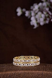Gold Finish Moissanite Polki Bangles In Sterling Silver (Set Of 2)