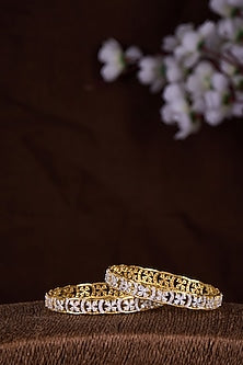 Gold Finish Moissanite Polki Bangles In Sterling Silver (Set Of 2)