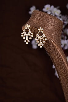 Gold Finish Moissanite Polki Dangler Earrings In Sterling Silver