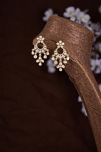Gold Finish Moissanite Polki Dangler Earrings In Sterling Silver