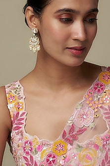 Gold Finish Moissanite Polki Chandbali Earrings In Sterling Silver