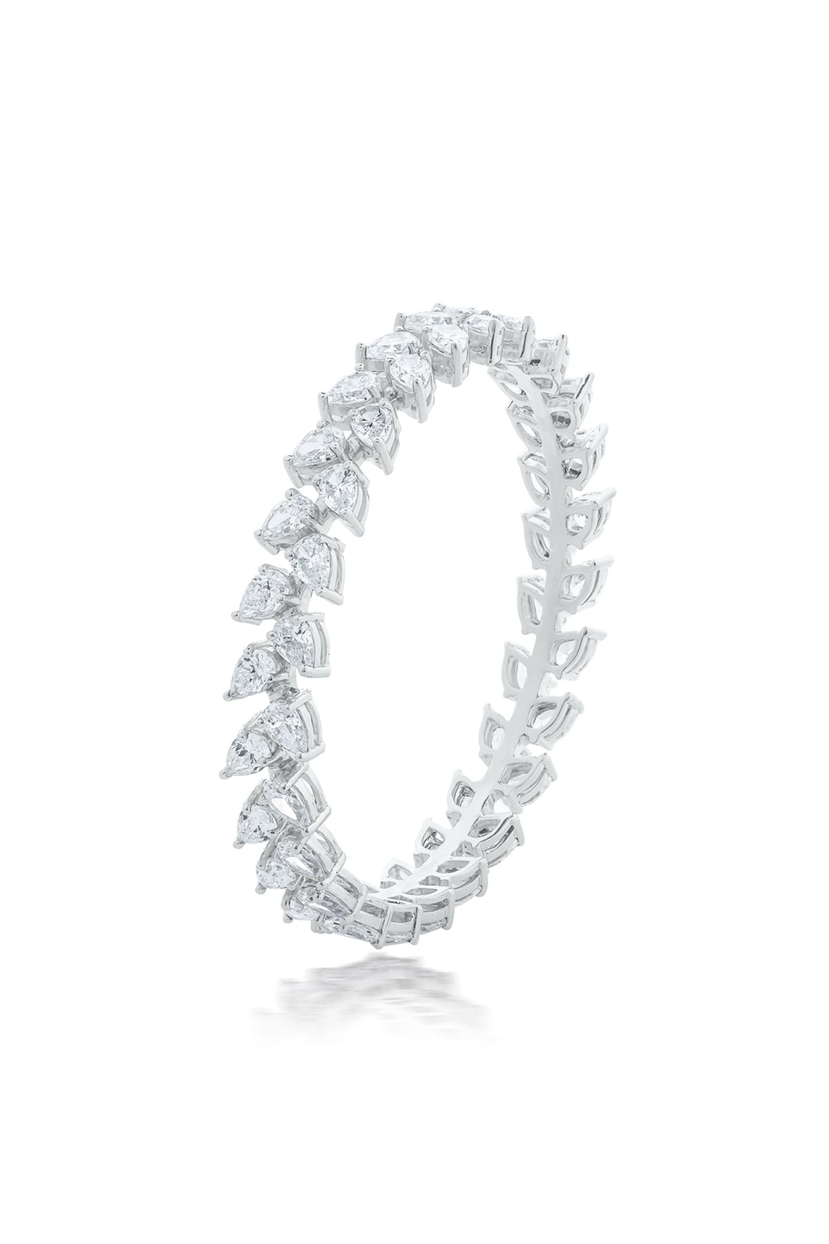White Finish Zircon Pear Shaped Solitaire Bangle In Sterling Silver