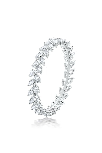 White Finish Zircon Pear Shaped Solitaire Bangle In Sterling Silver