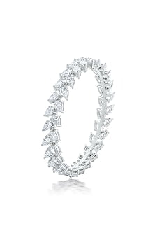 White Finish Zircon Pear Shaped Solitaire Bangle In Sterling Silver