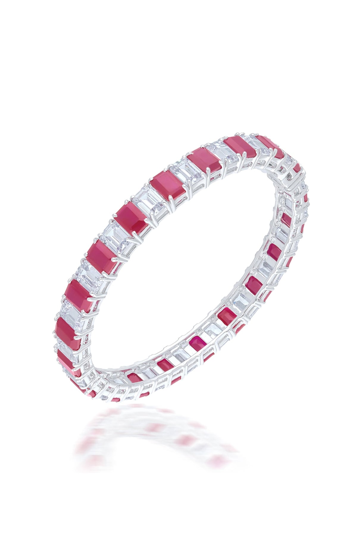 White Finish Zircon & Ruby Bangle In Sterling Silver