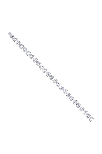 White Finish Zircon Heart Shaped Tennis Bracelet In Sterling Silver