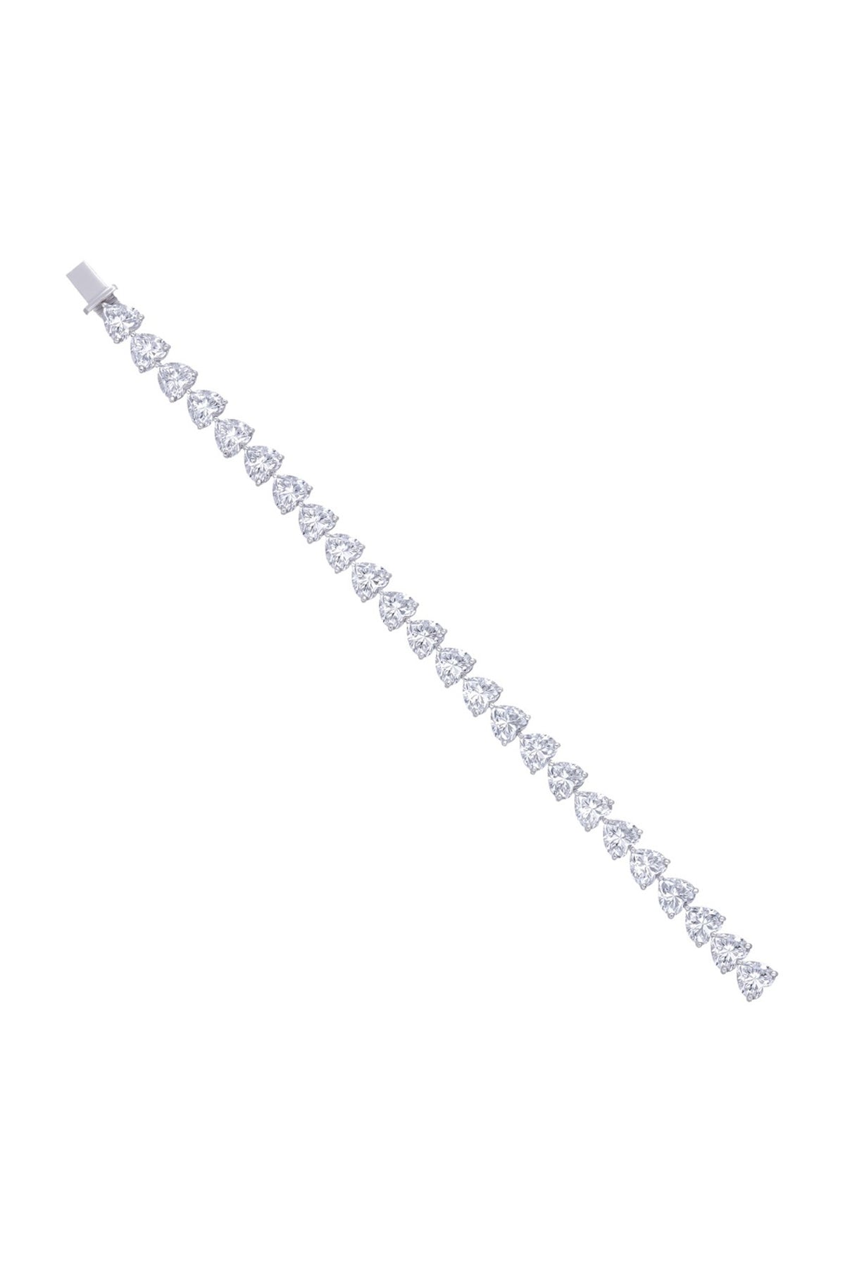 White Finish Zircon Heart Shaped Tennis Bracelet In Sterling Silver