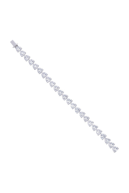 White Finish Zircon Heart Shaped Tennis Bracelet In Sterling Silver