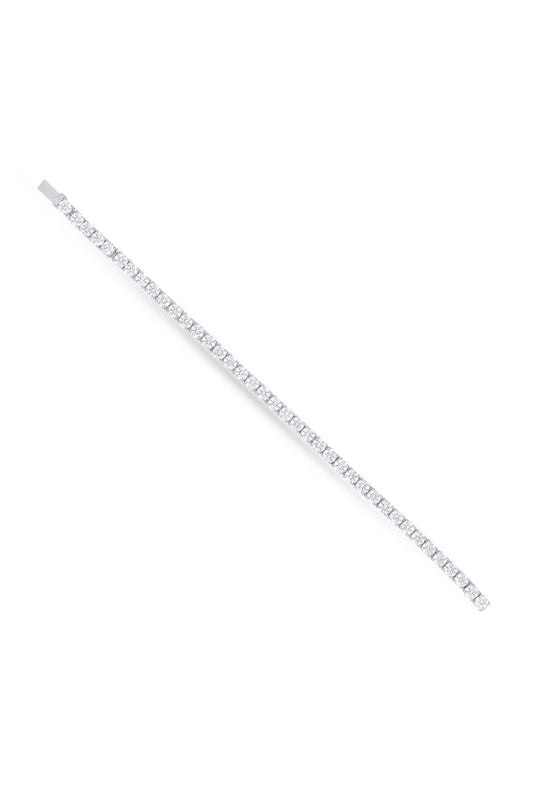 White Finish Zircon Round Solitaire Tennis Bracelet In Sterling Silver