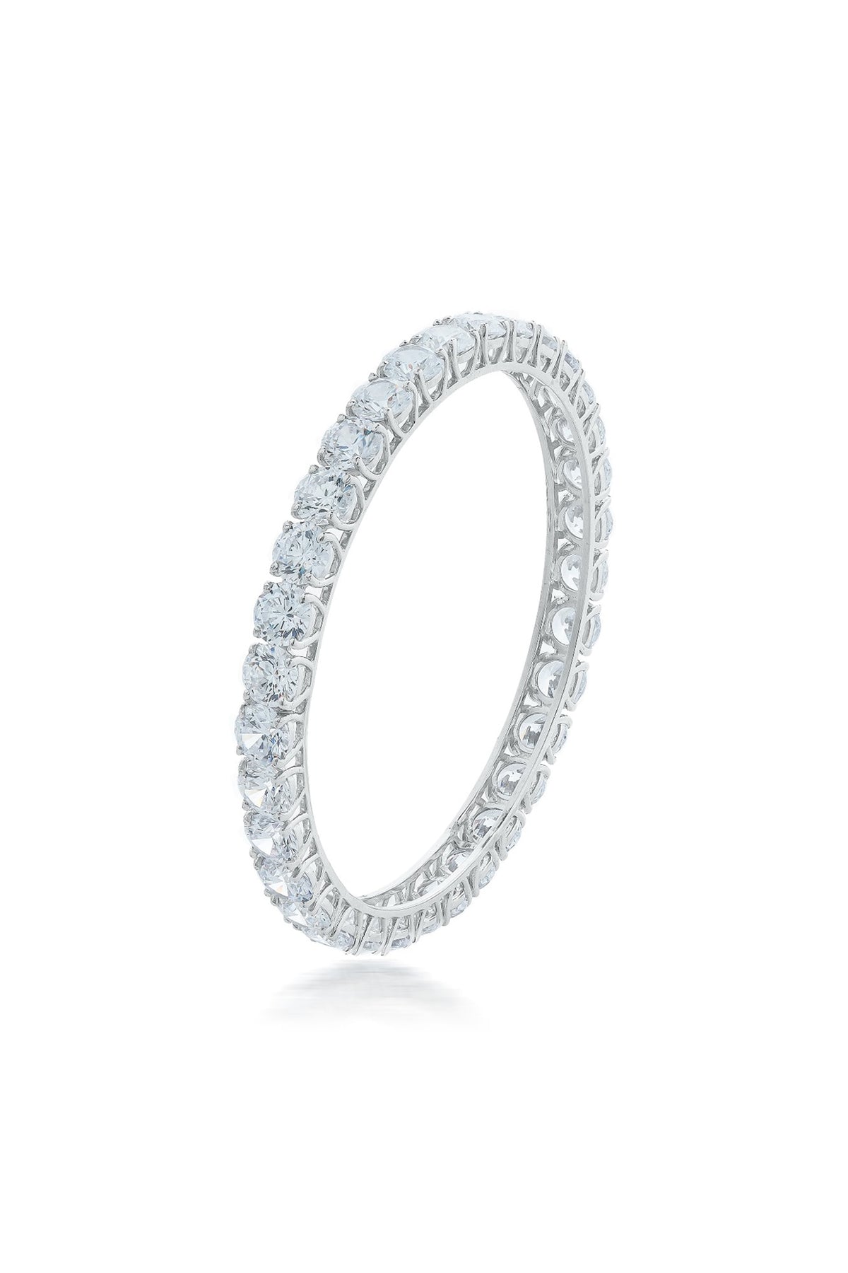 White Finish Zirconia Handcrafted Bangle In Sterling Silver
