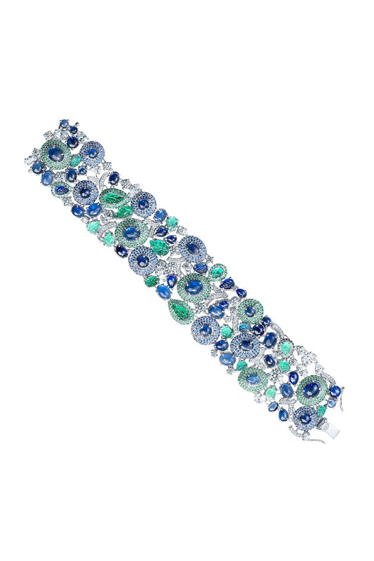 White Finish Multi-Colored Zirconia Handcrafted Openable Cuff Bracelet In Sterling Silver
